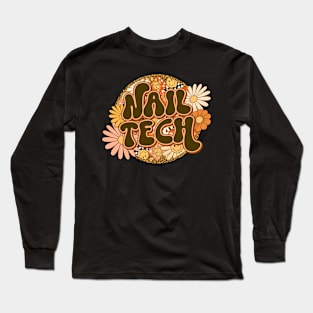 Nail Tech Retro Groovy Floral Leopard Long Sleeve T-Shirt